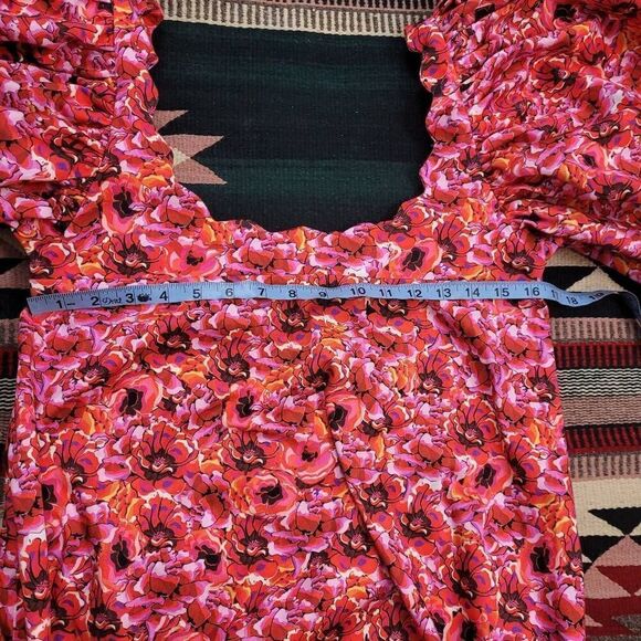 NWT Kika Vargas Maya Pink Floral Midi Dress Sz M Dramatic Puff Sleeves Ruffled‎ - Picture 11 of 12